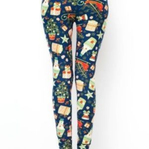Christmas Holiday Leggings with Snowmen & Sleigh - Picture 3 of 4